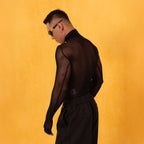 CLP Abstract Graphic Mesh Sheer Slim Turtleneck