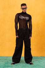 CLP Abstract Graphic Mesh Sheer Slim Turtleneck