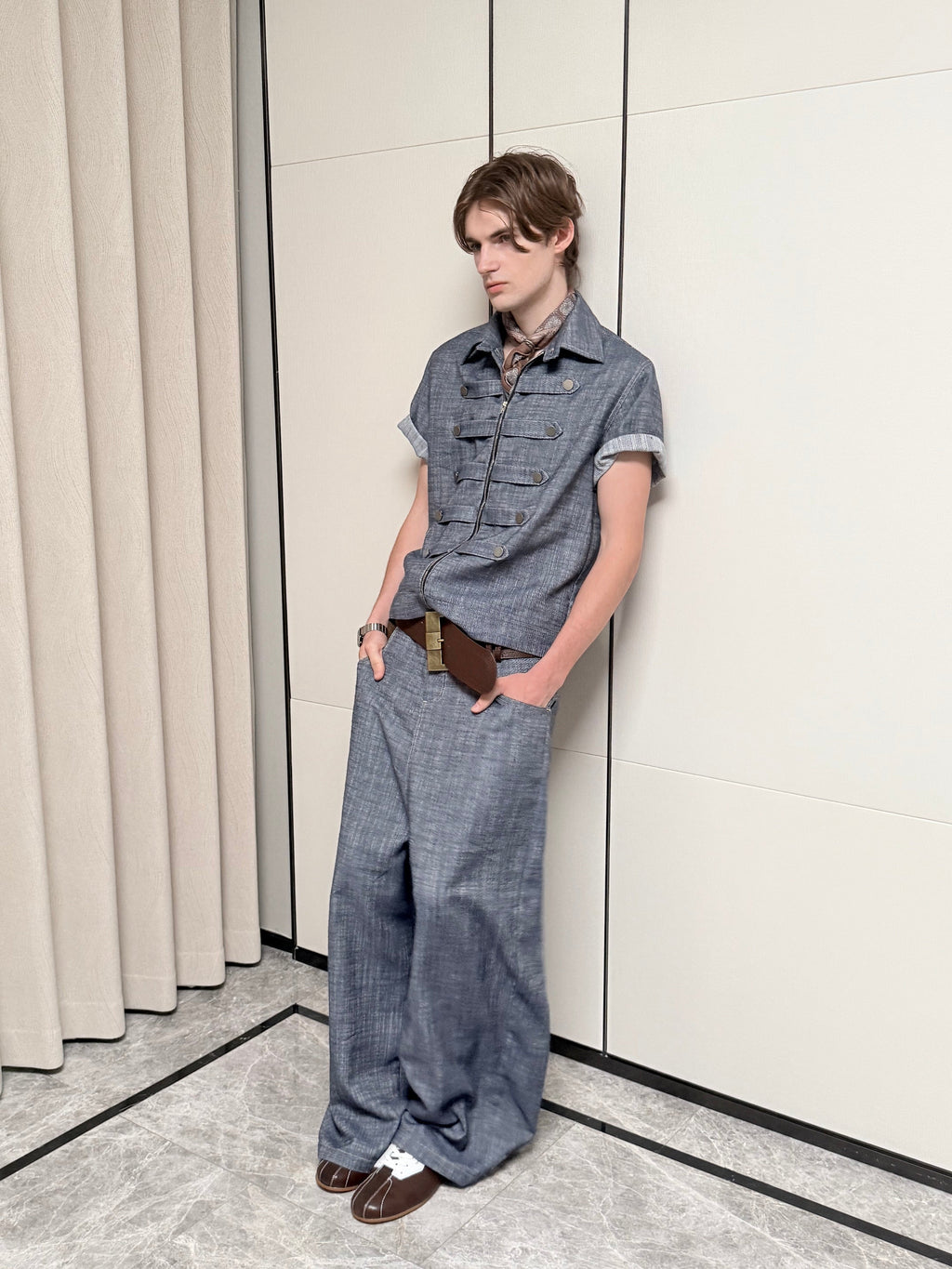 ASSEEN Dropped-Crotch Wide-Leg Linen-Blend Jeans