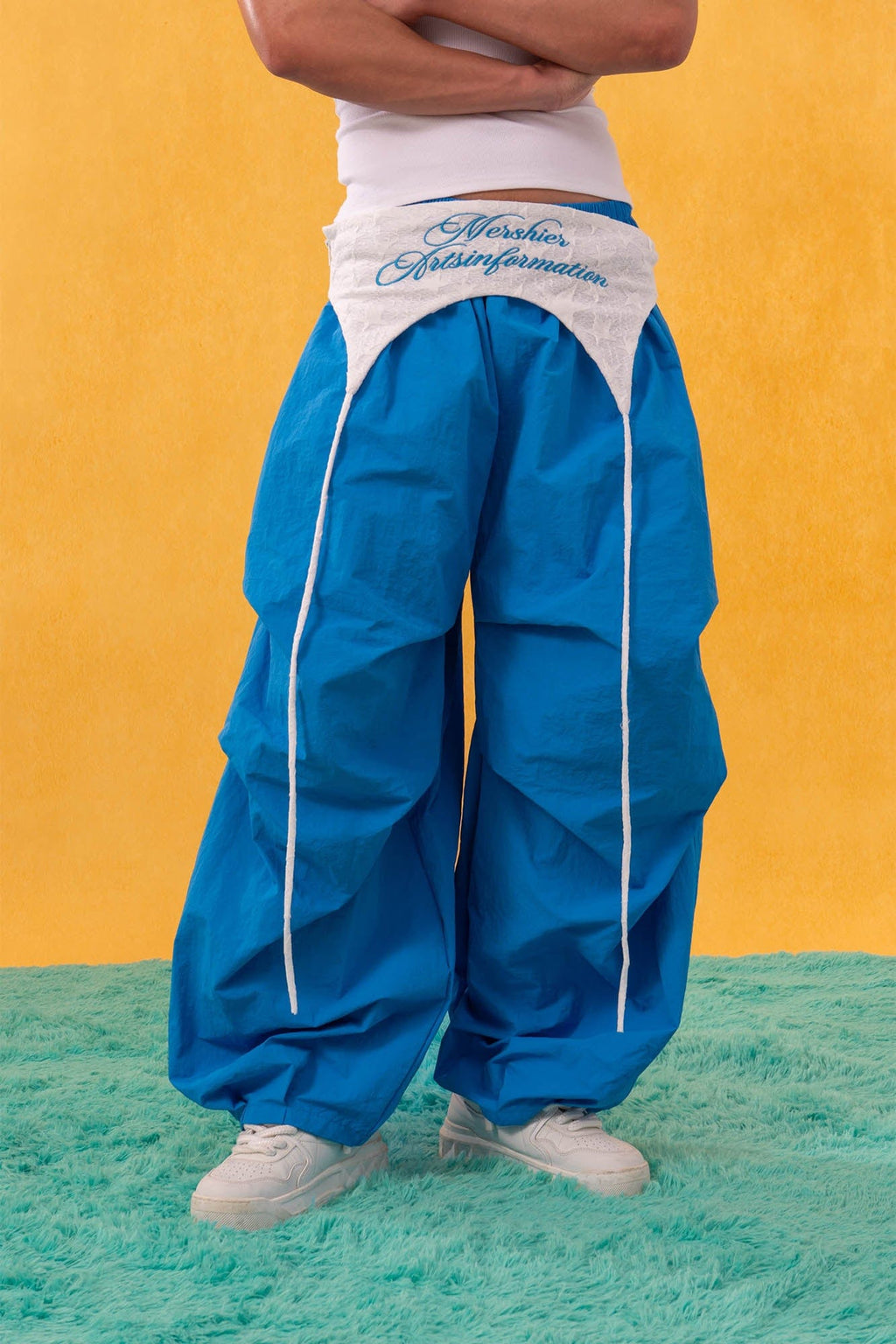 CLP Layered Crinkled Waist-Panel Parachute Pants