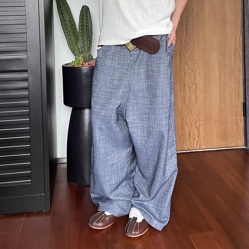 ASSEEN Dropped-Crotch Wide-Leg Linen-Blend Jeans