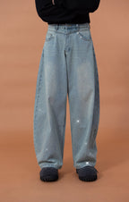 CLP Washed Diamond-Dusted Curved-Leg Jeans