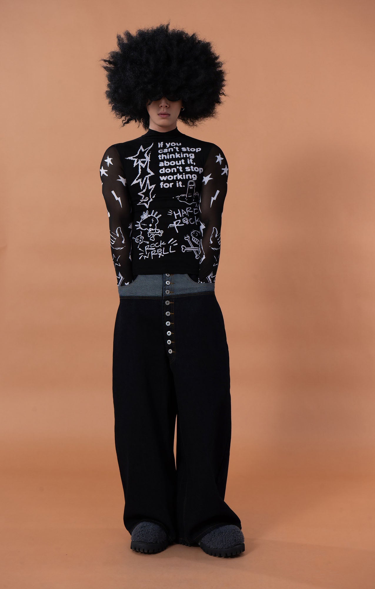 CLP Full-Print Graffiti Mesh Long-Sleeve Tee