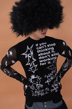 CLP Full-Print Graffiti Mesh Long-Sleeve Tee