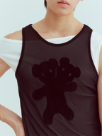KADAKADA Flocked Bear Mesh One-Shoulder Ribbed Tank Set