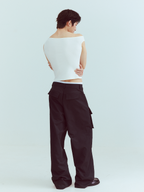 KADAKADA Flocked Bear Mesh One-Shoulder Ribbed Tank Set