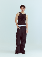KADAKADA Flocked Bear Mesh One-Shoulder Ribbed Tank Set