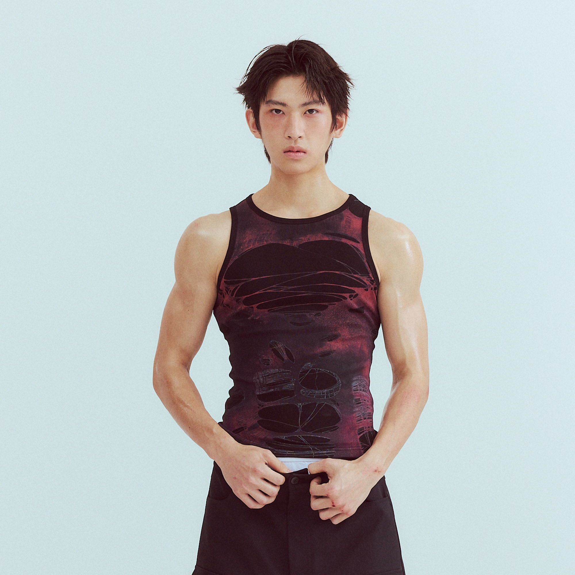 KADAKADA Distressed Graphic Ribbed Tank Top
