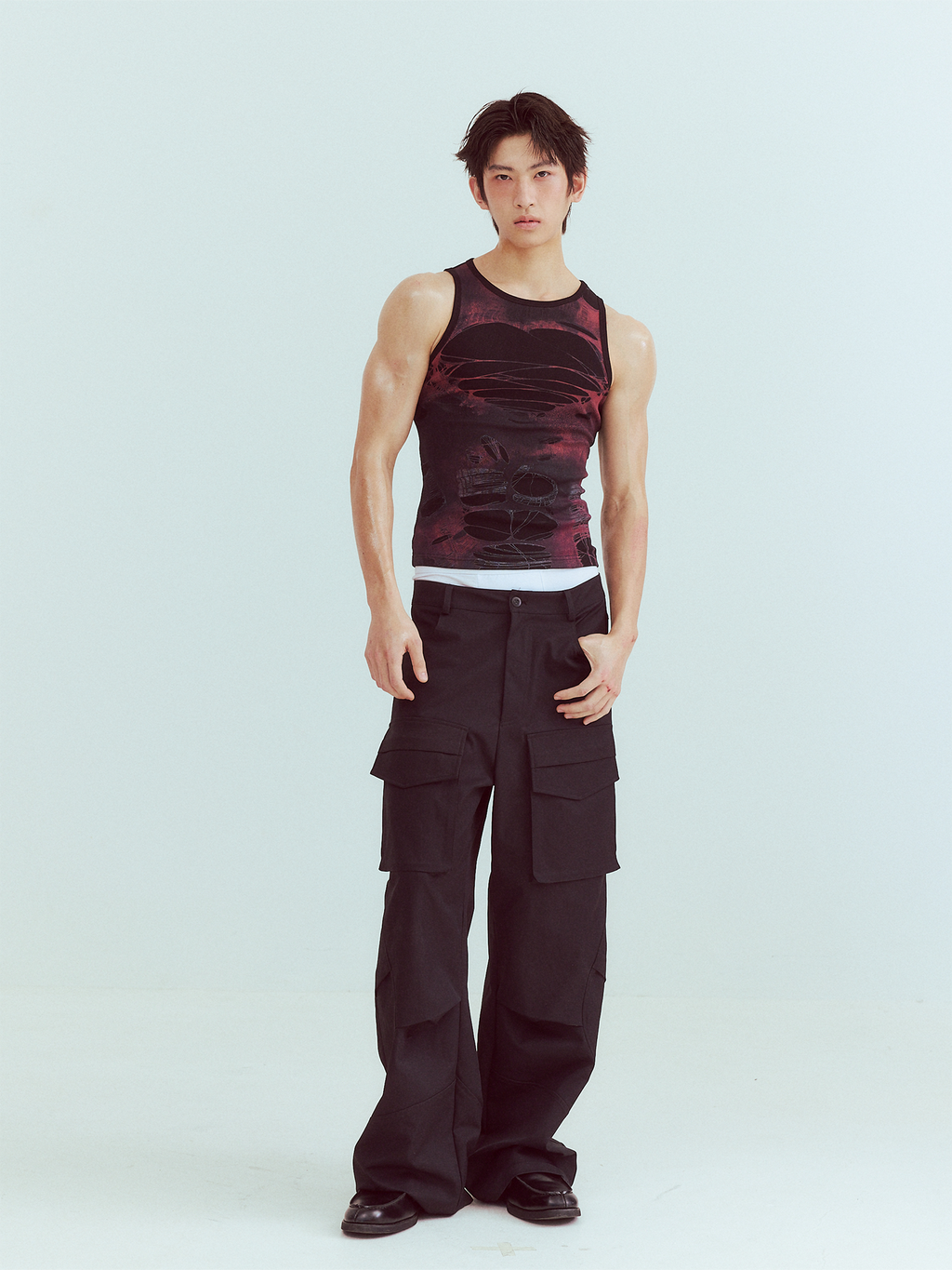 KADAKADA Distressed Graphic Ribbed Tank Top