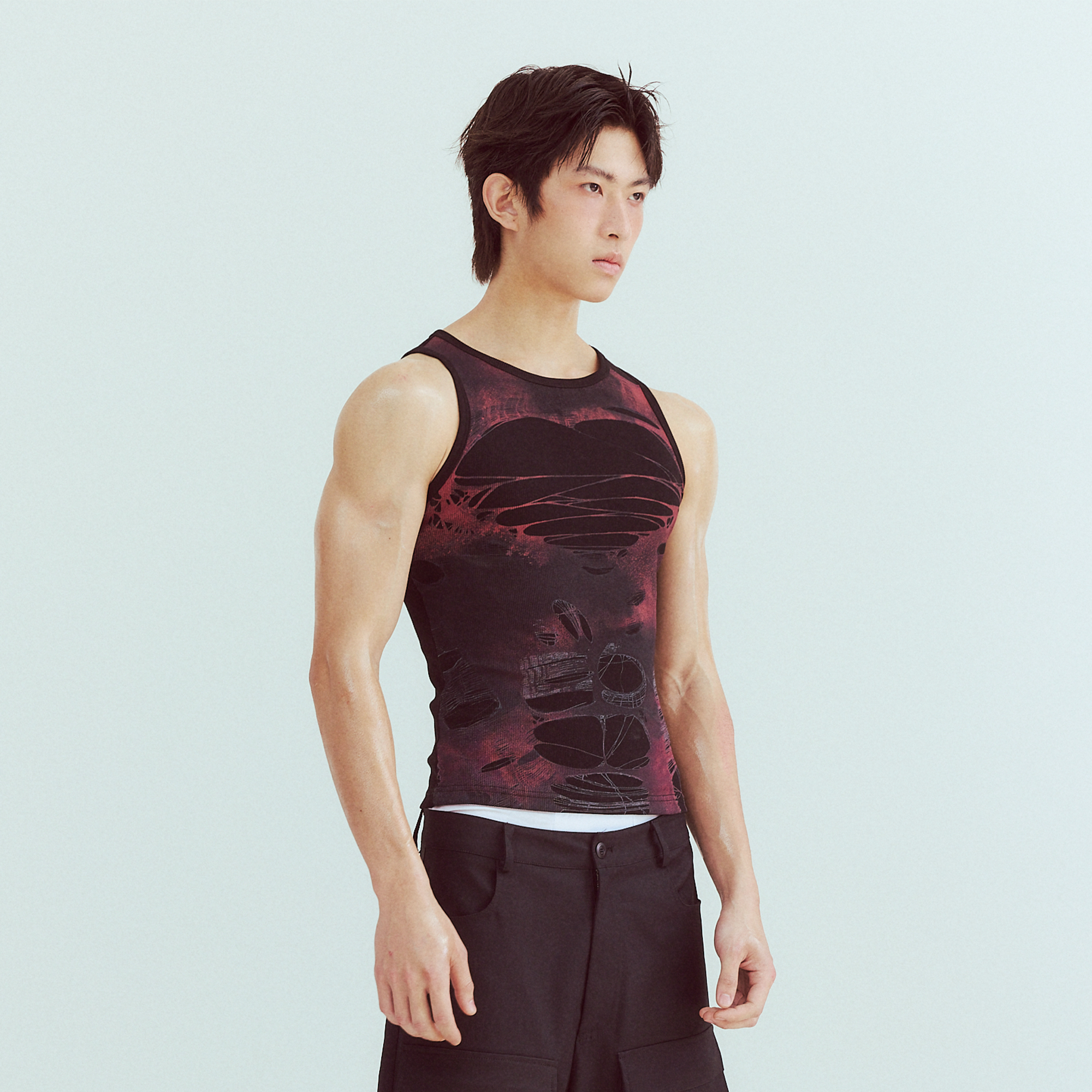 KADAKADA Distressed Graphic Ribbed Tank Top