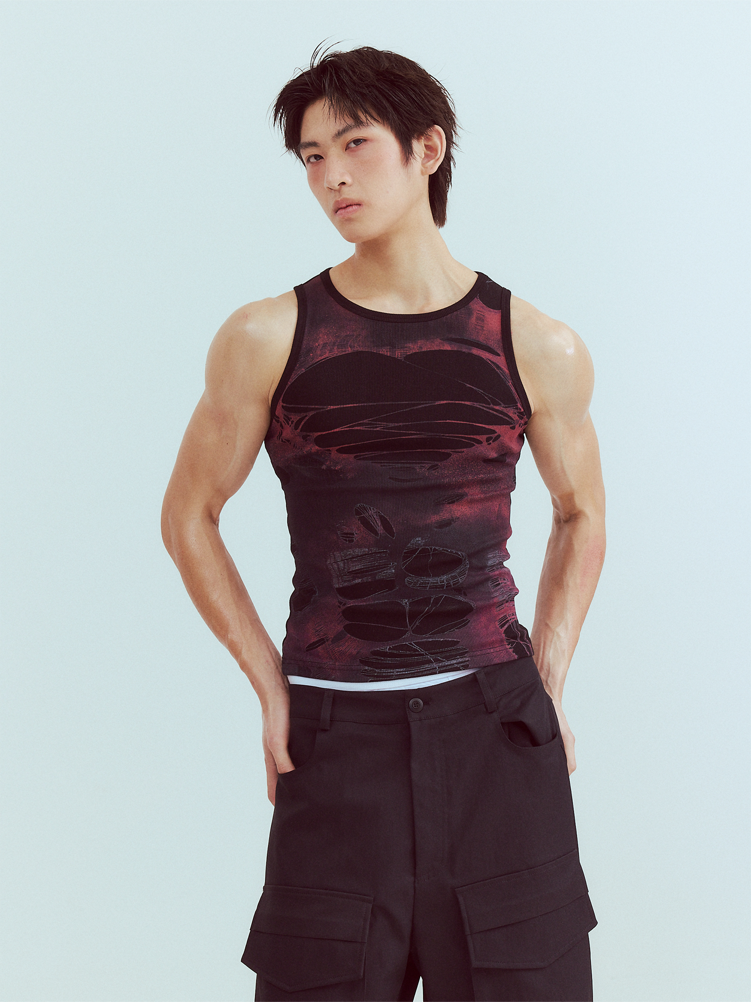 KADAKADA Distressed Graphic Ribbed Tank Top