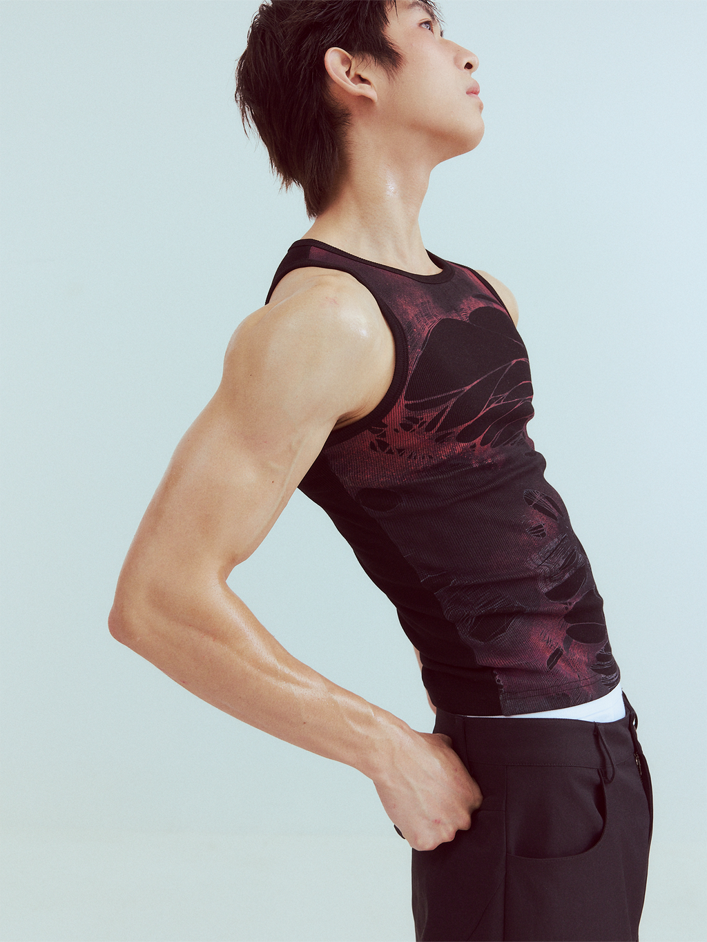 KADAKADA Distressed Graphic Ribbed Tank Top