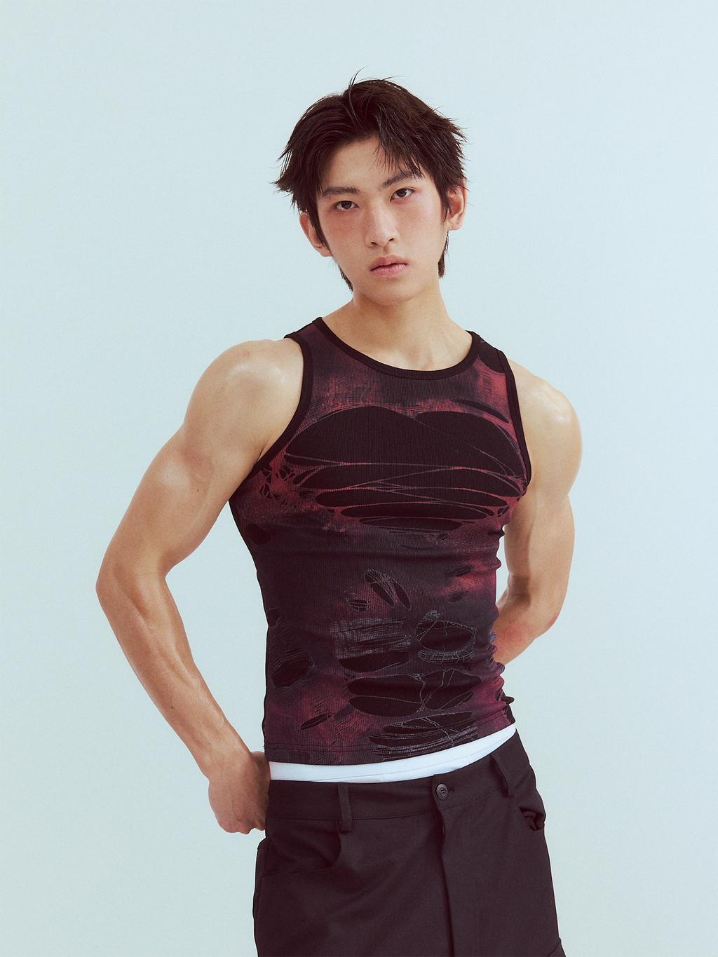 KADAKADA Distressed Graphic Ribbed Tank Top
