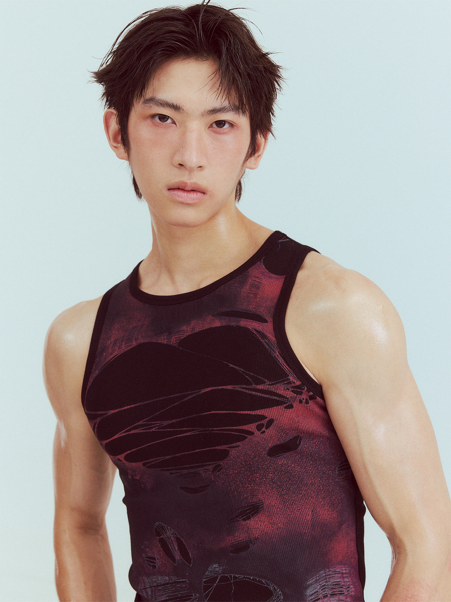 KADAKADA Distressed Graphic Ribbed Tank Top