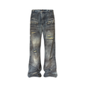 TH4SWE Distressed Heavy-Wash Wide-Leg Jeans