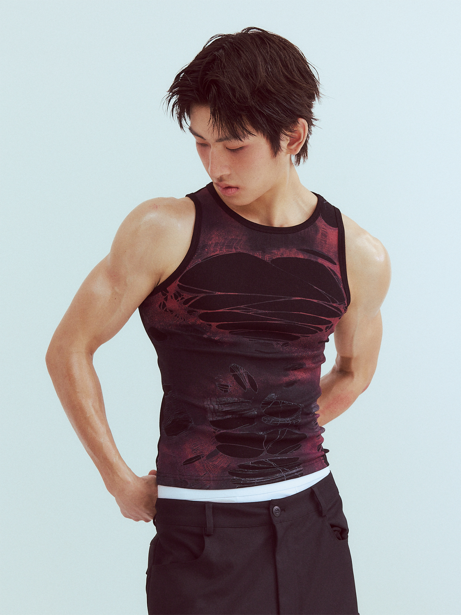 KADAKADA Distressed Graphic Ribbed Tank Top
