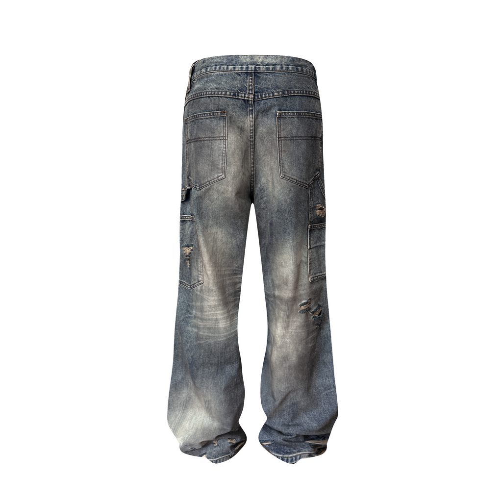 TH4SWE Distressed Heavy-Wash Wide-Leg Jeans