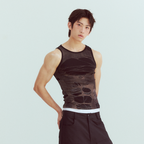 KADAKADA Distressed Graphic Ribbed Tank Top