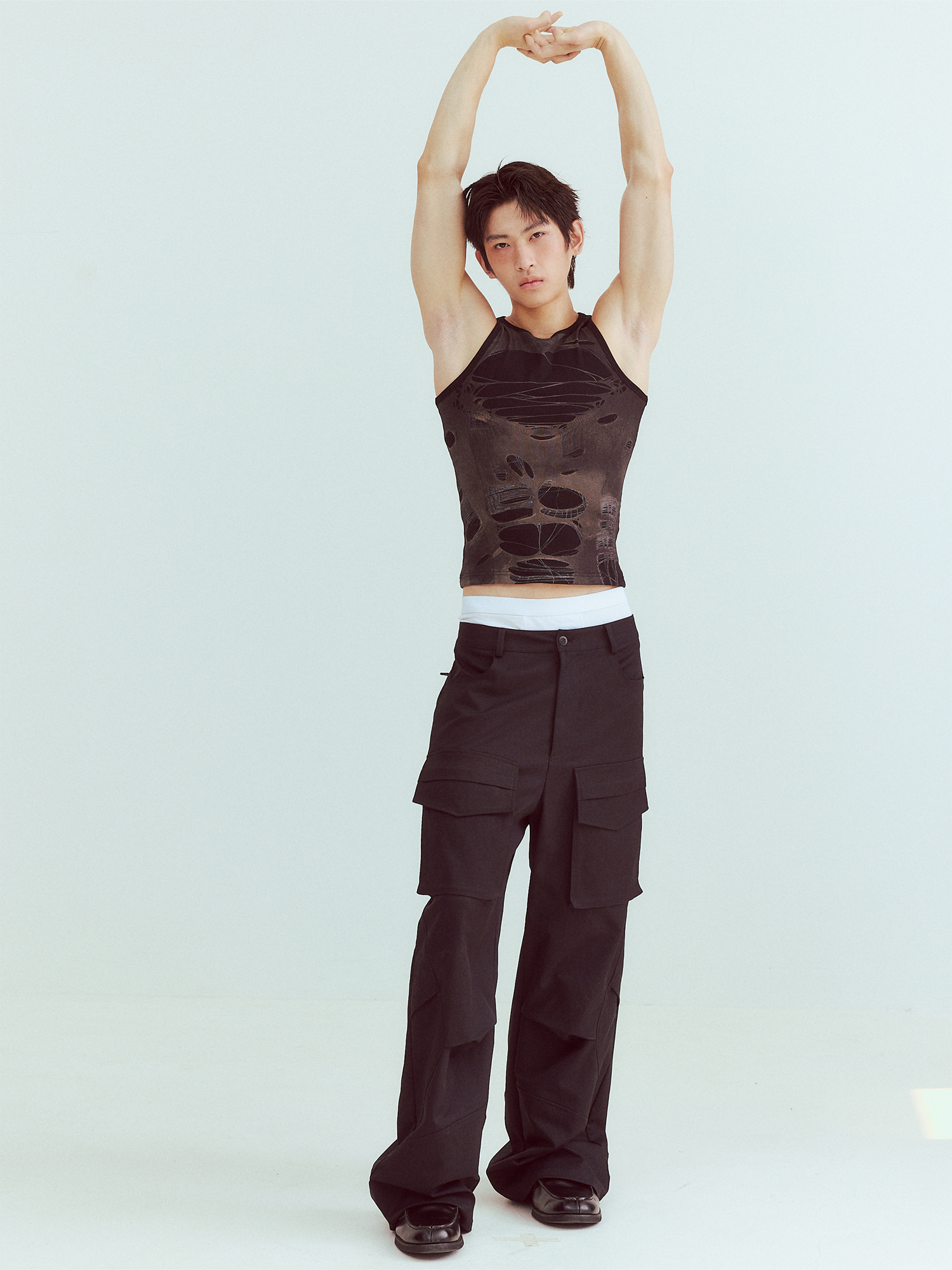KADAKADA Distressed Graphic Ribbed Tank Top