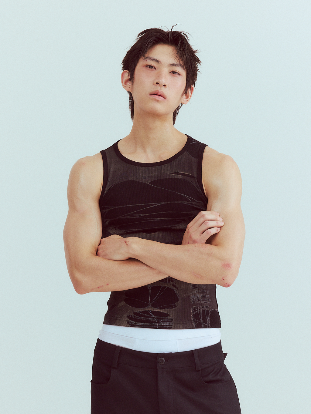 KADAKADA Distressed Graphic Ribbed Tank Top