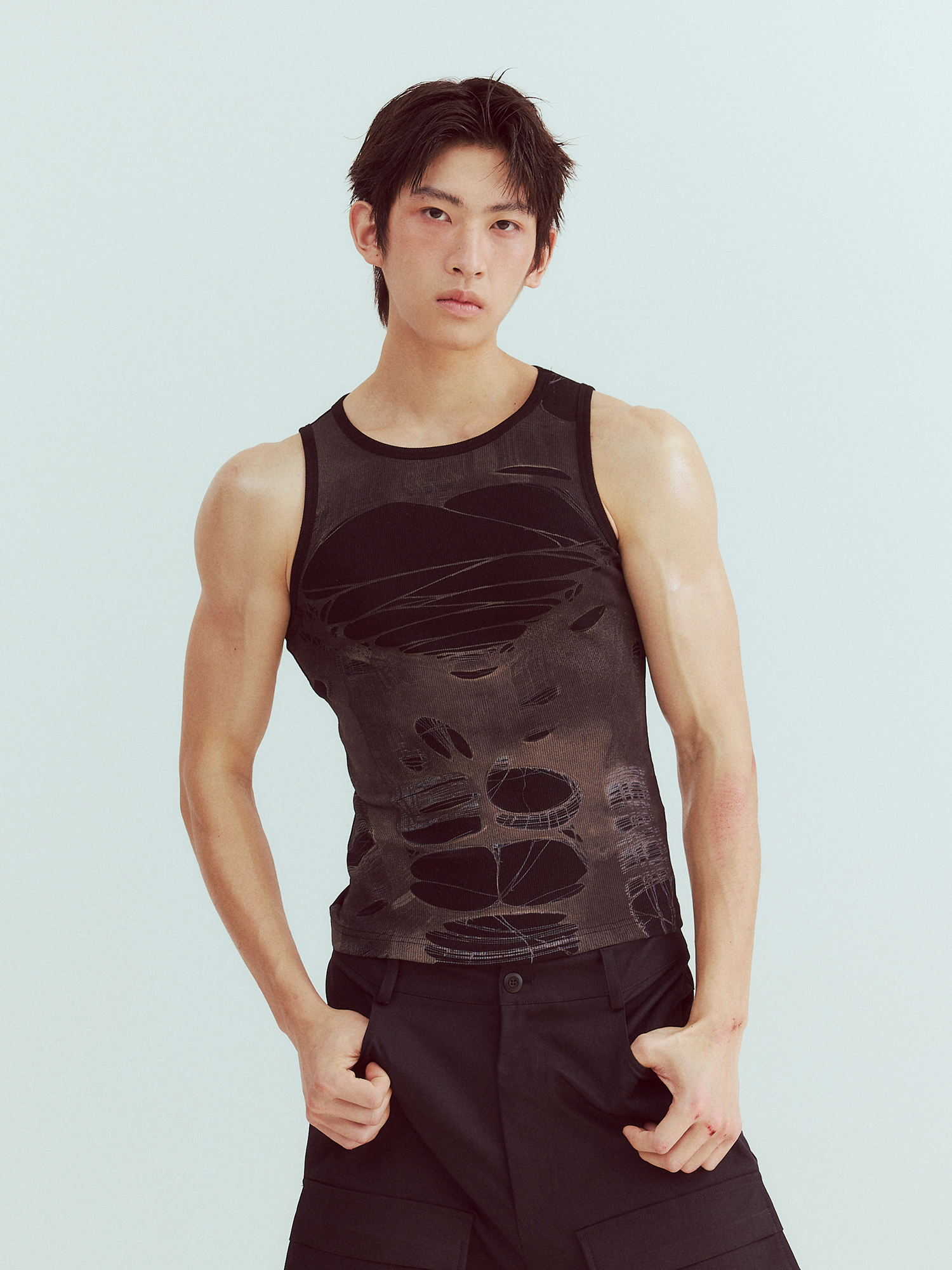 KADAKADA Distressed Graphic Ribbed Tank Top