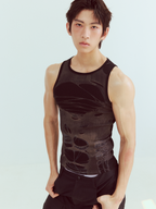 KADAKADA Distressed Graphic Ribbed Tank Top