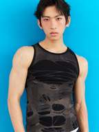 KADAKADA Distressed Graphic Ribbed Tank Top