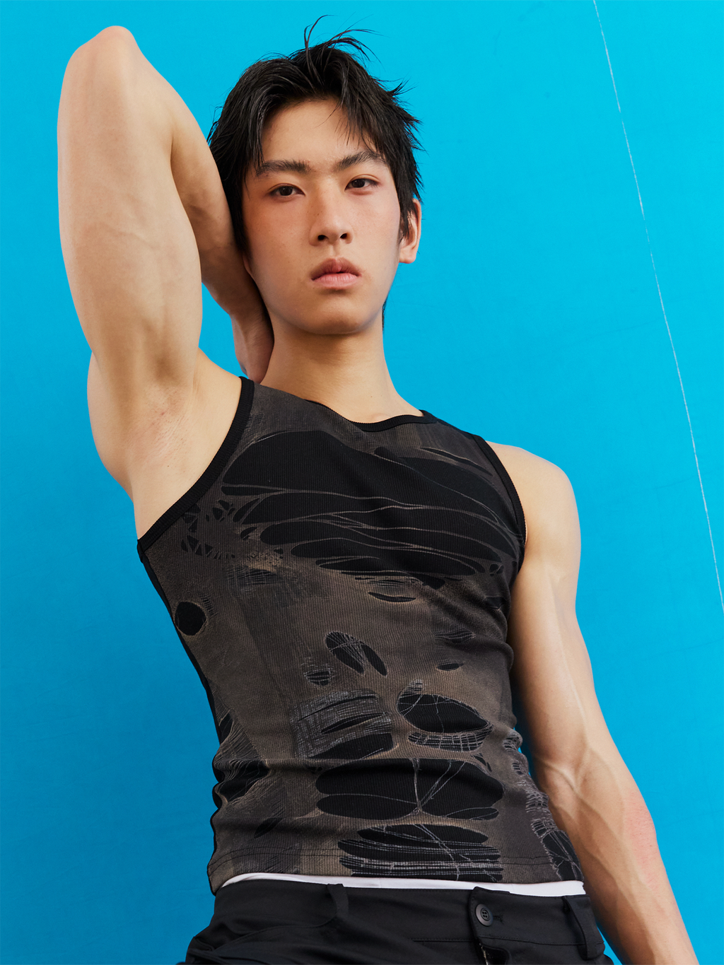 KADAKADA Distressed Graphic Ribbed Tank Top