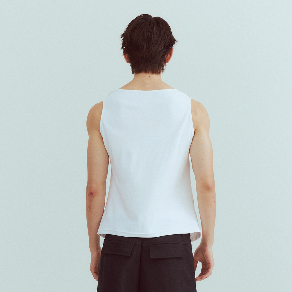 KADAKADA Pearl Sheen Deep V Draped Sleeveless Shirt