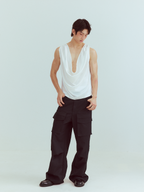 KADAKADA Pearl Sheen Deep V Draped Sleeveless Shirt