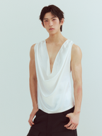 KADAKADA Pearl Sheen Deep V Draped Sleeveless Shirt
