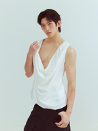 KADAKADA Pearl Sheen Deep V Draped Sleeveless Shirt