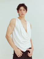 KADAKADA Pearl Sheen Deep V Draped Sleeveless Shirt