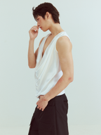 KADAKADA Pearl Sheen Deep V Draped Sleeveless Shirt