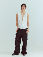 KADAKADA Pearl Sheen Deep V Draped Sleeveless Shirt