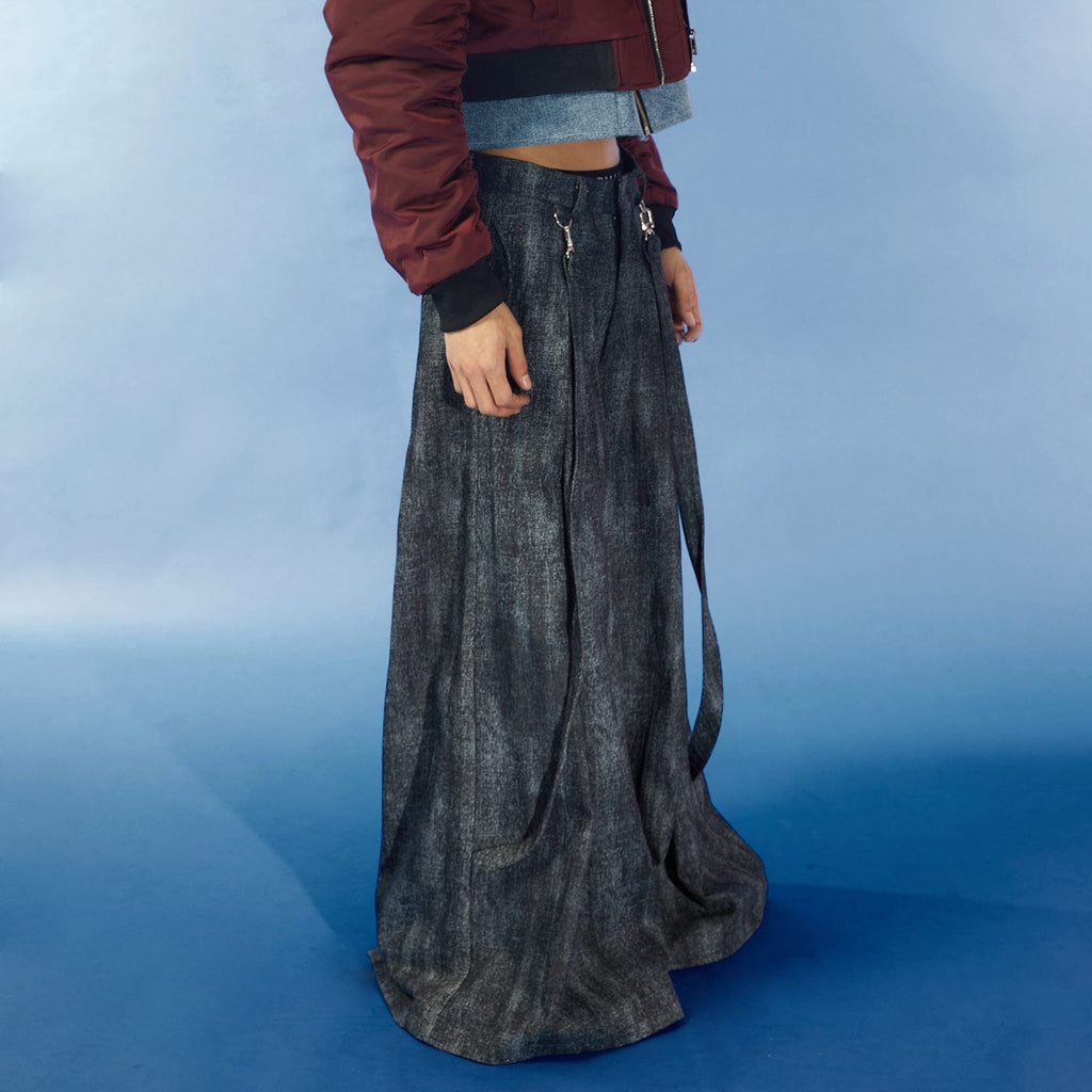KADAKADA Detachable Ribbon Washed Oversize Flare Jeans