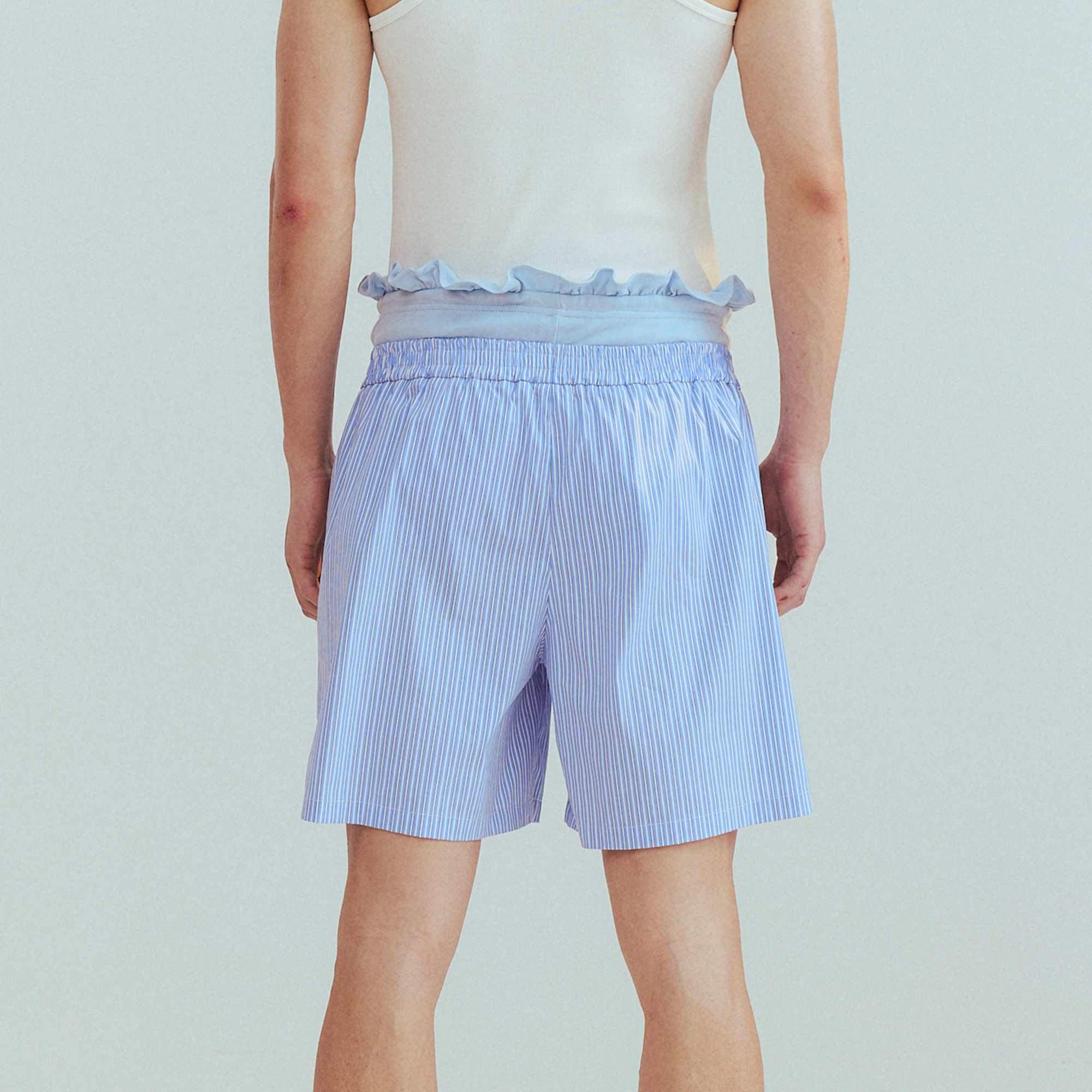 KADAKADA Retro Striped Ruffle-Waist Layered Shorts