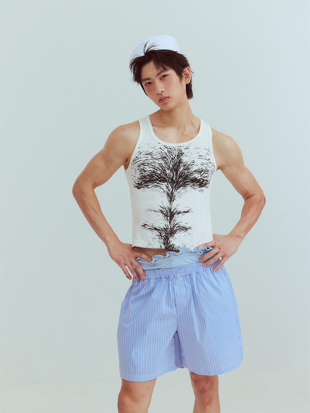 KADAKADA Retro Striped Ruffle-Waist Layered Shorts
