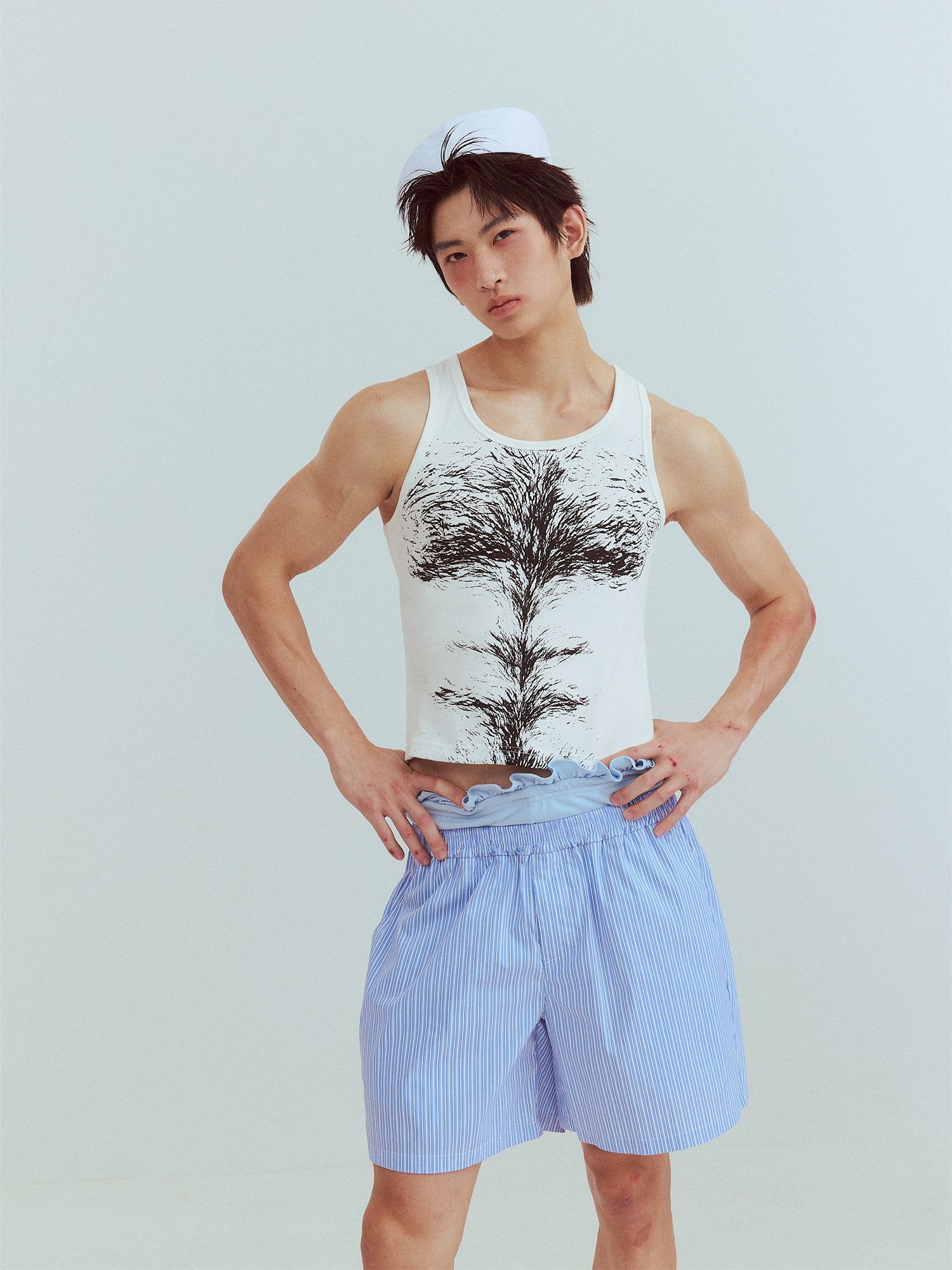 KADAKADA Retro Striped Ruffle-Waist Layered Shorts