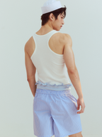 KADAKADA Retro Striped Ruffle-Waist Layered Shorts