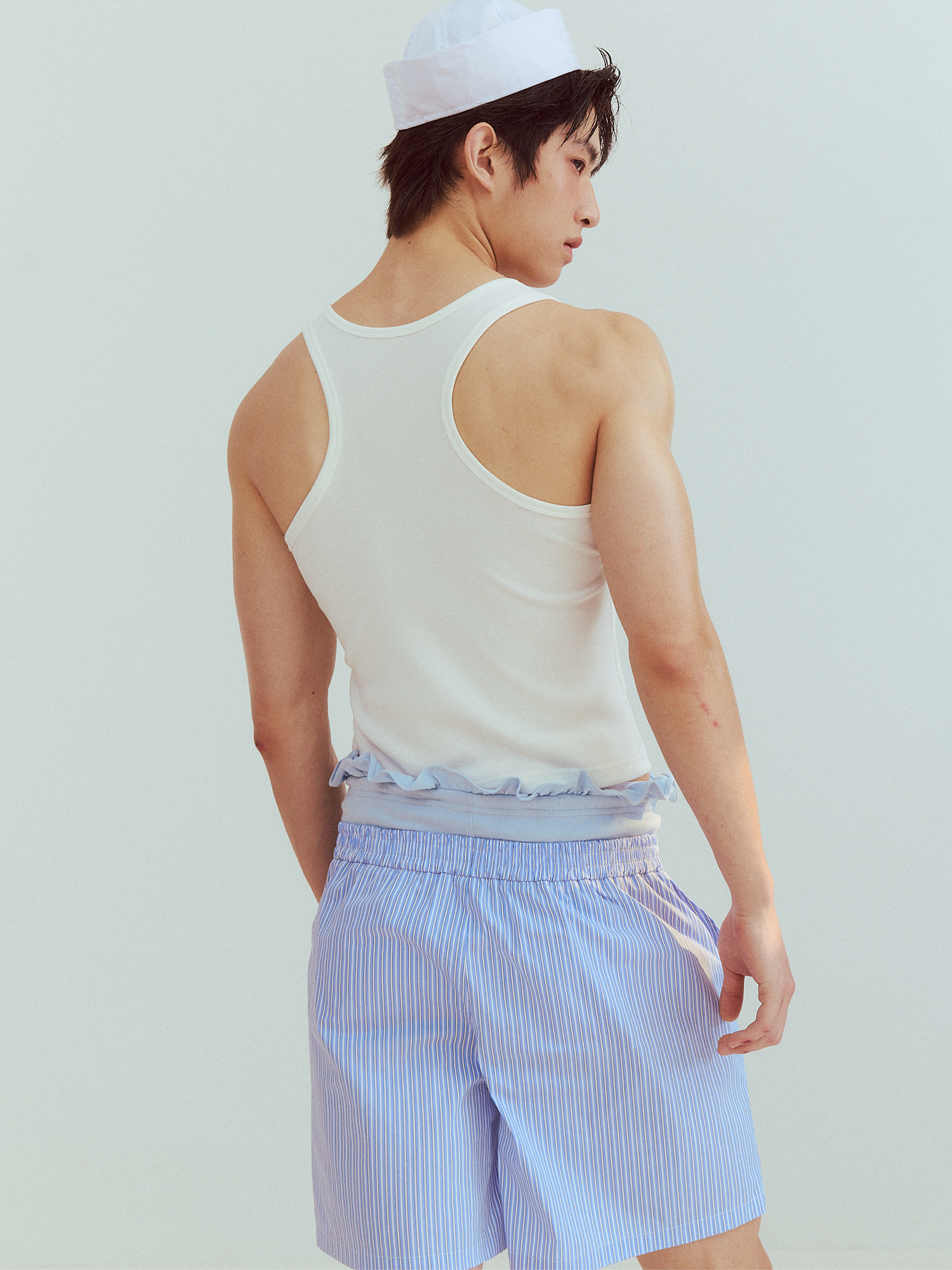 KADAKADA Retro Striped Ruffle-Waist Layered Shorts