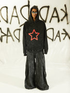KADAKADA Detachable Ribbon Washed Oversize Flare Jeans