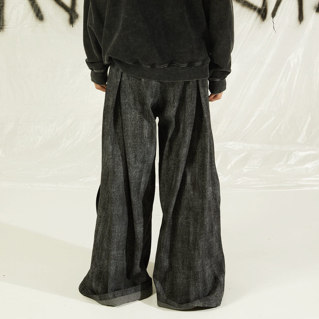 KADAKADA Detachable Ribbon Washed Oversize Flare Jeans