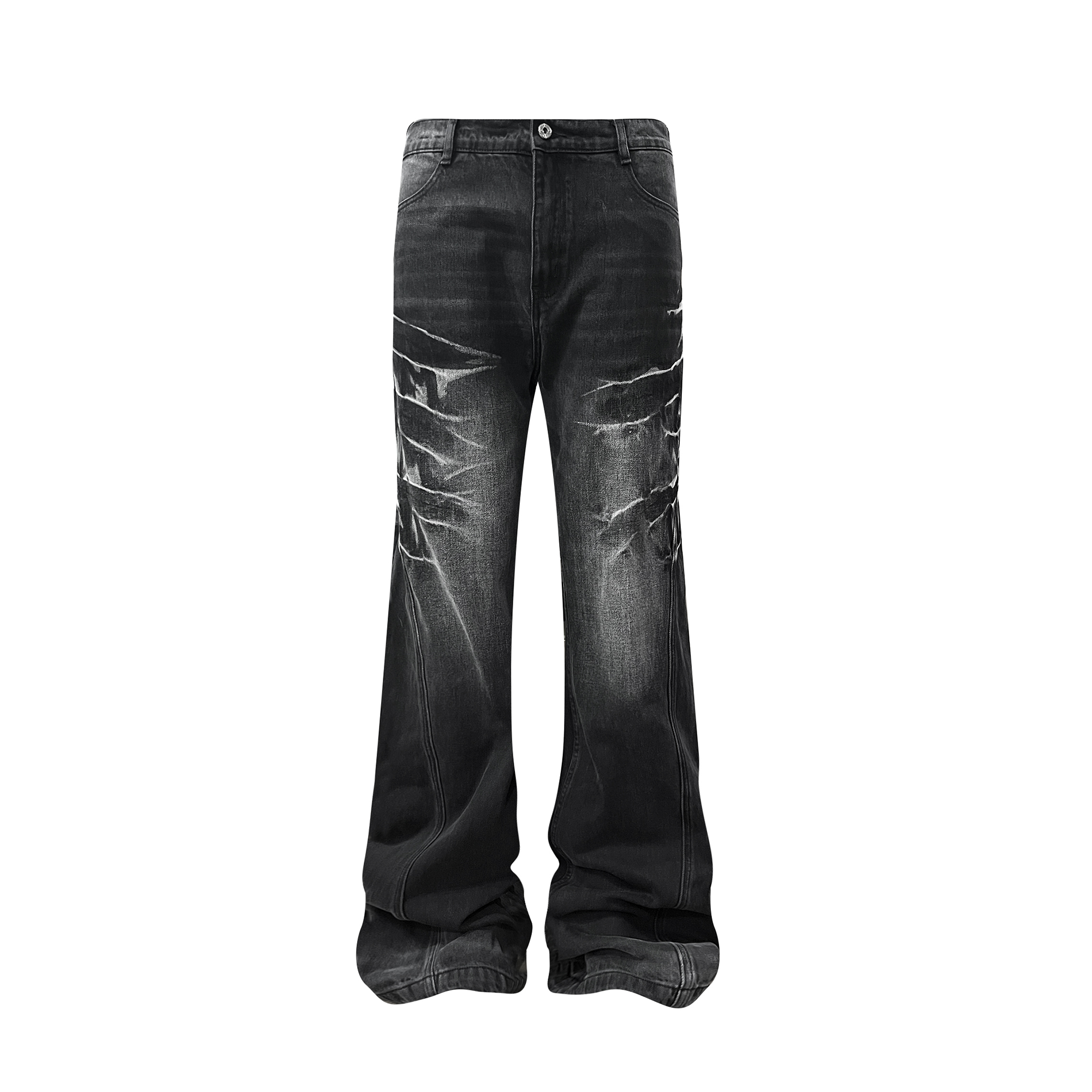 TH4SWE Washed Cracked Whisker Flared Jeans