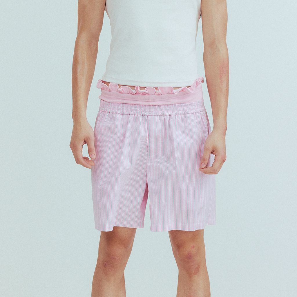 KADAKADA Retro Striped Ruffle-Waist Layered Shorts