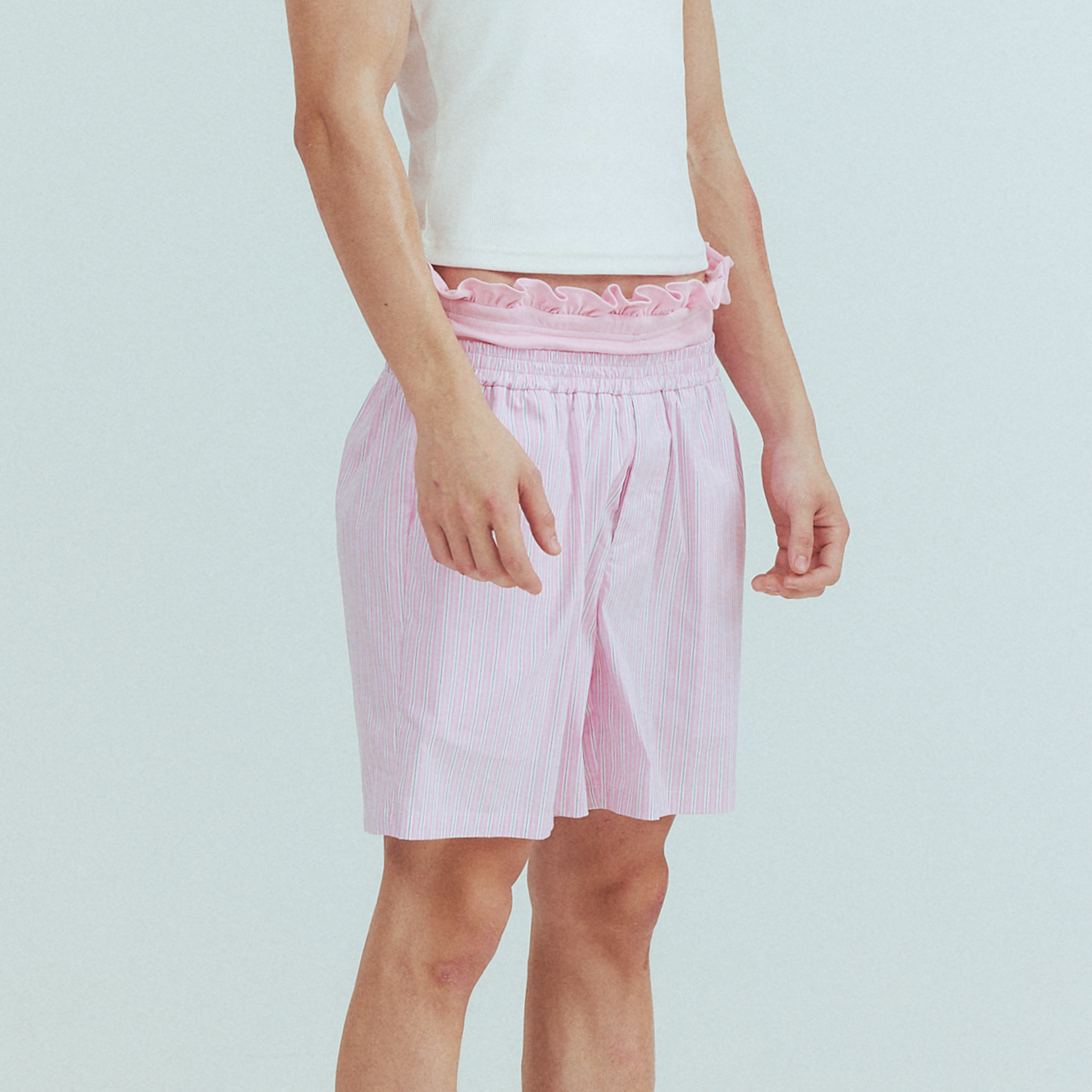 KADAKADA Retro Striped Ruffle-Waist Layered Shorts