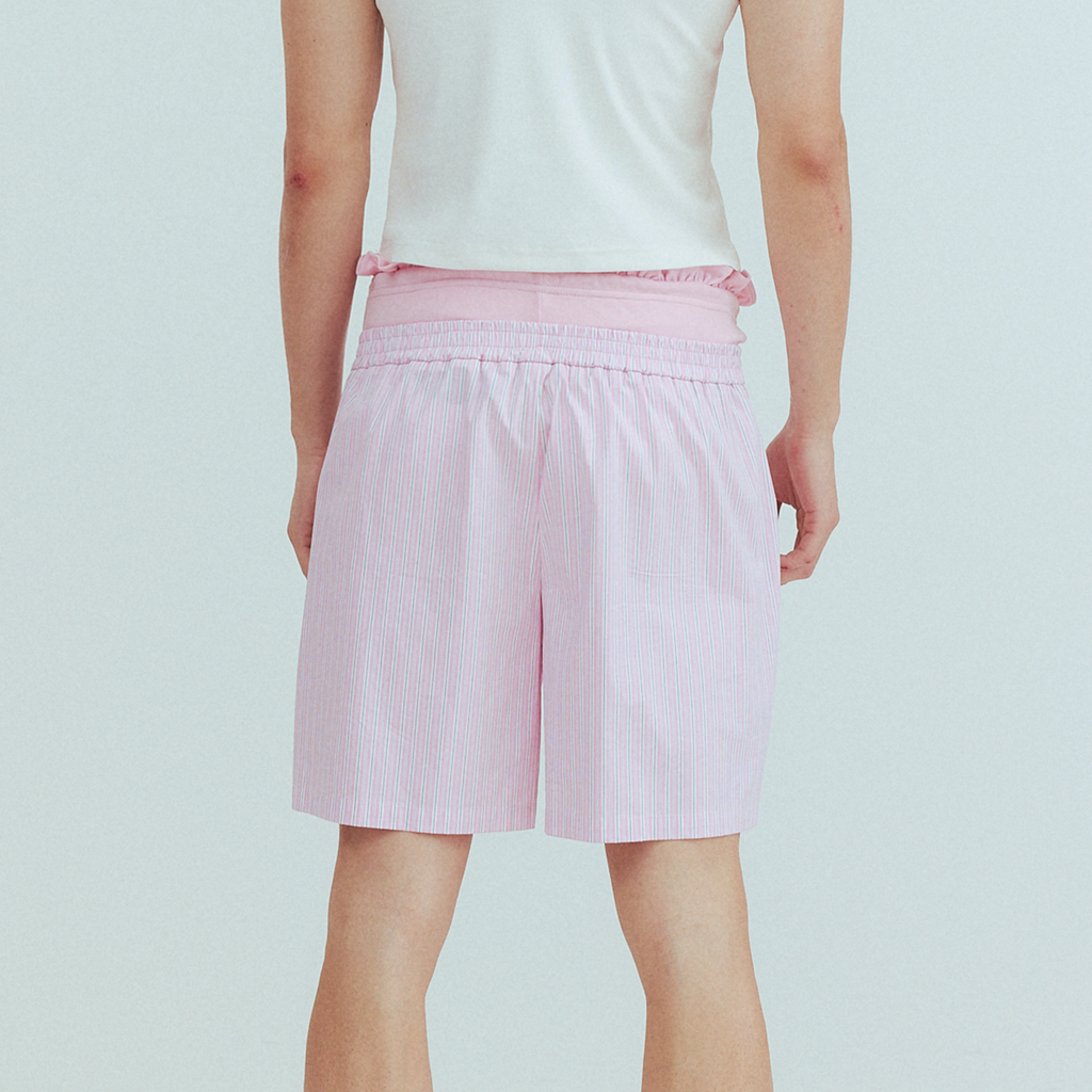 KADAKADA Retro Striped Ruffle-Waist Layered Shorts