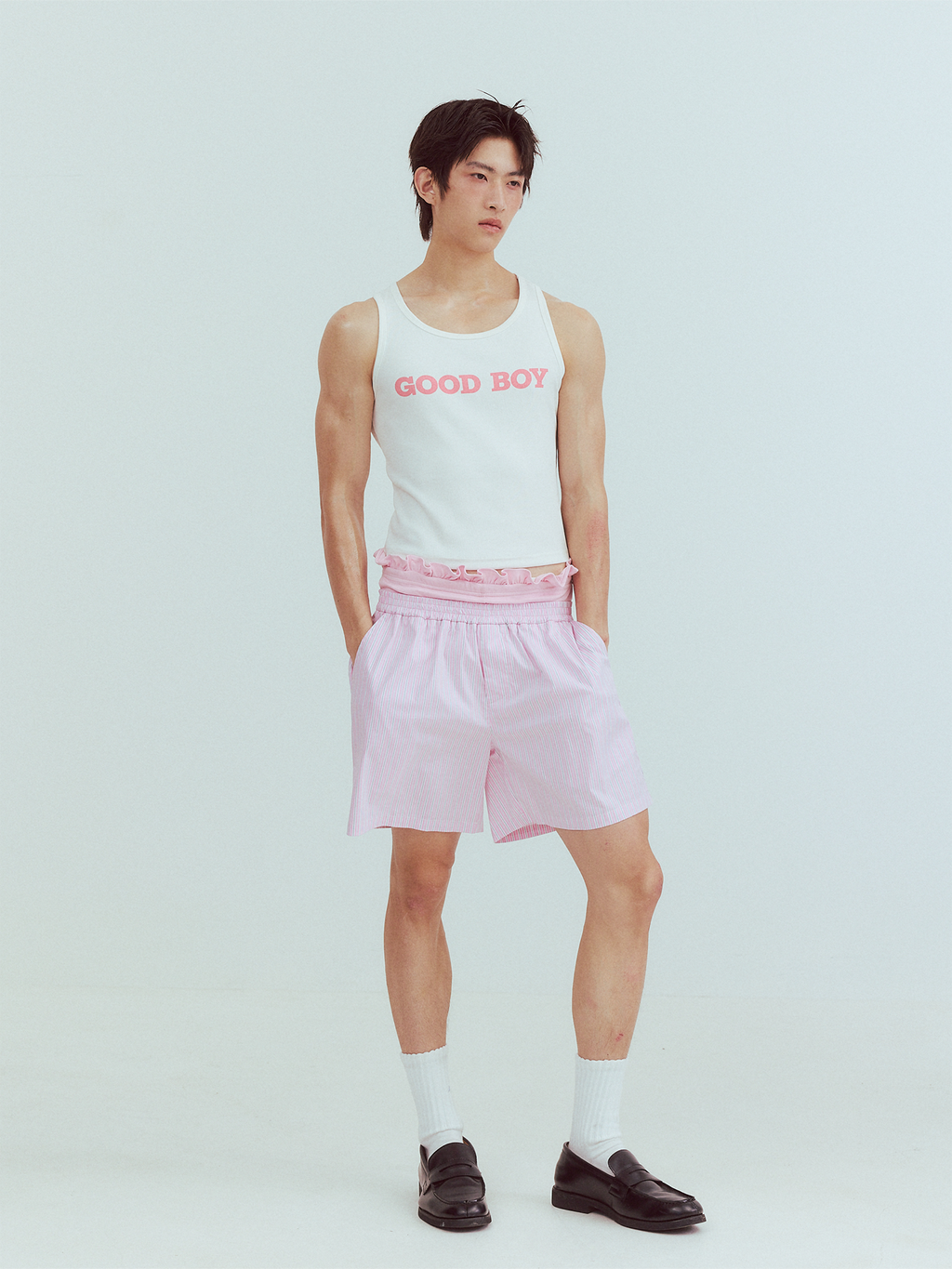 KADAKADA Retro Striped Ruffle-Waist Layered Shorts