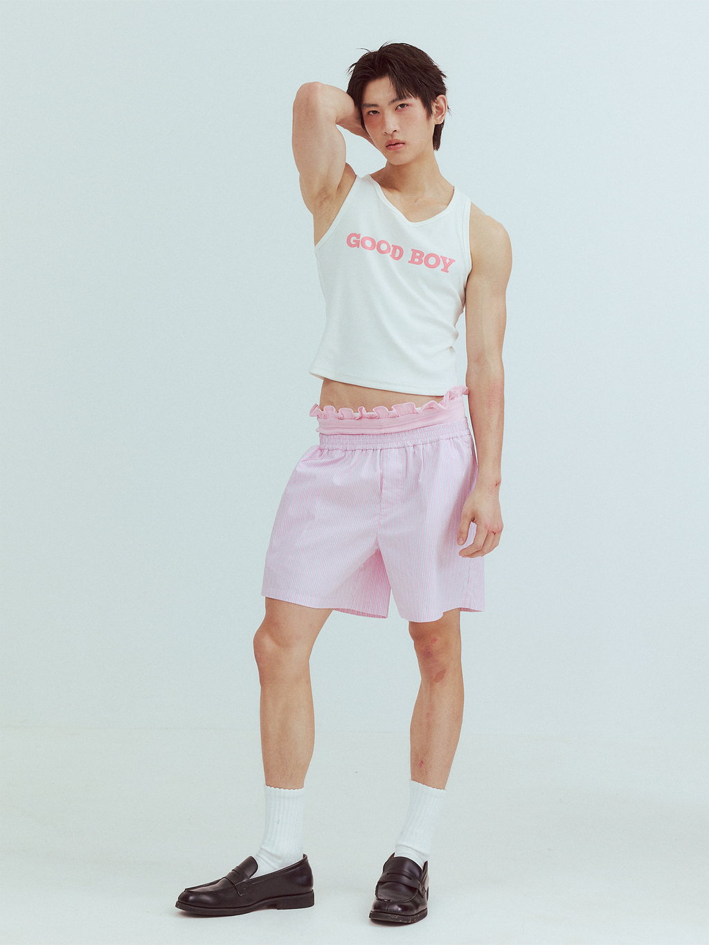 KADAKADA Retro Striped Ruffle-Waist Layered Shorts