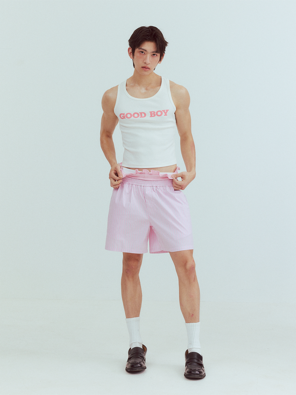 KADAKADA Retro Striped Ruffle-Waist Layered Shorts
